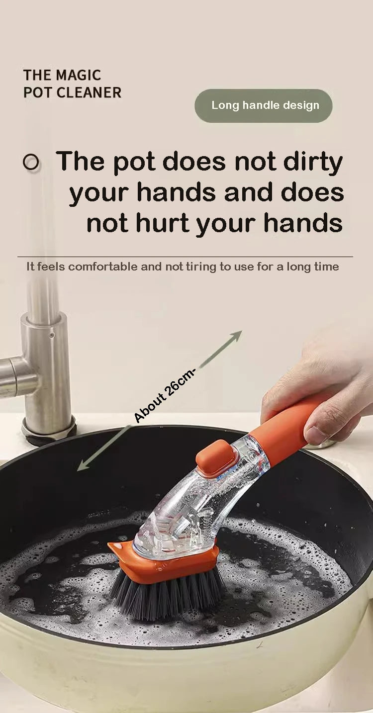 Refillable Liquid Dishwashing Brush – Long-Handle Kitchen Scrubber | Trendorio Shop