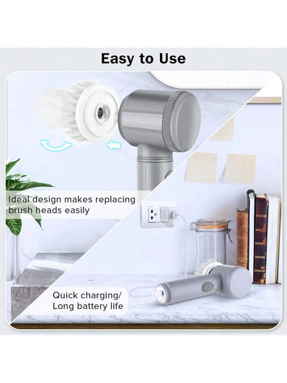 5-in-1 Electric Cleaning Brush Set – Multi-Purpose Kitchen & Bathroom Scrubber & Shoe Polishing Tool | Trendorio Shop