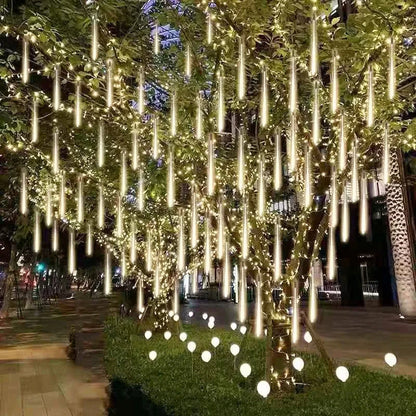 LED Meteor Shower Rain Lights – Waterproof Falling Raindrop String Lights for Christmas, Holidays & Outdoor Garden Decor