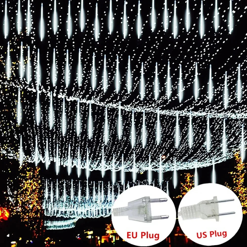 LED Meteor Shower Rain Lights – Waterproof Falling Raindrop String Lights for Christmas, Holidays & Outdoor Garden Decor
