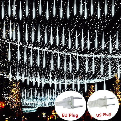 LED Meteor Shower Rain Lights – Waterproof Falling Raindrop String Lights for Christmas, Holidays & Outdoor Garden Decor