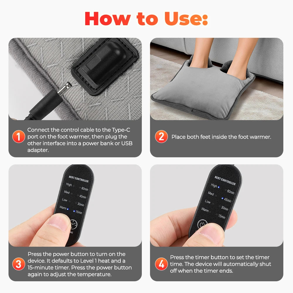 USB Powered Plush Electric Foot Warmer – Cozy Heat for Home & Office