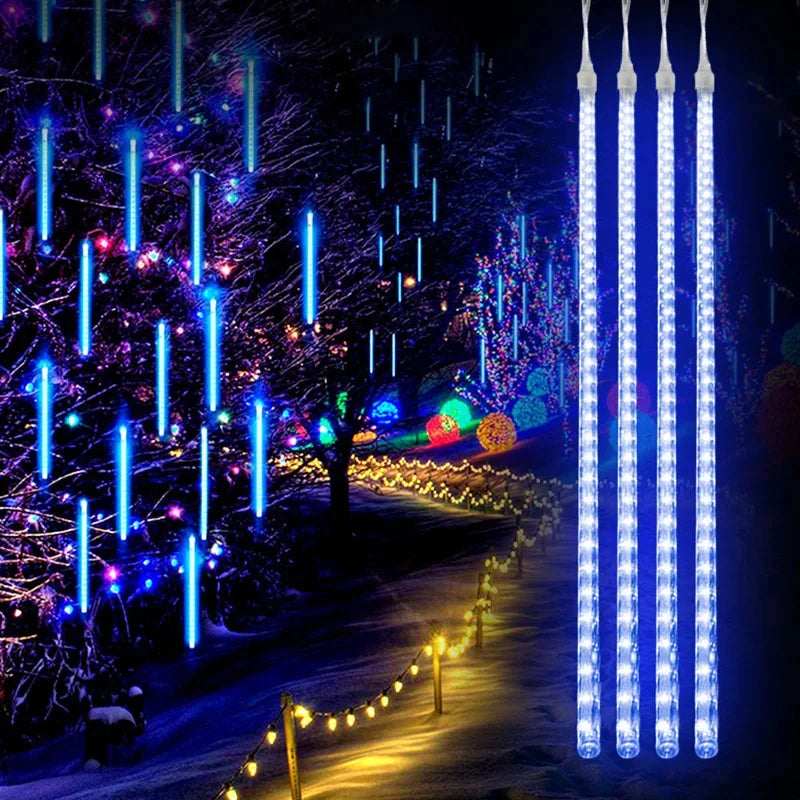 LED Meteor Shower Rain Lights – Waterproof Falling Raindrop String Lights for Christmas, Holidays & Outdoor Garden Decor