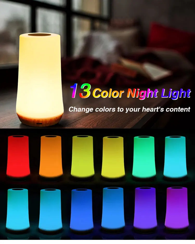 LED Night Light 13 Color Changing RGB Table Lamp Remote Control Touch Rechargeable RGB Night Lamp Dimmable Bedside Light