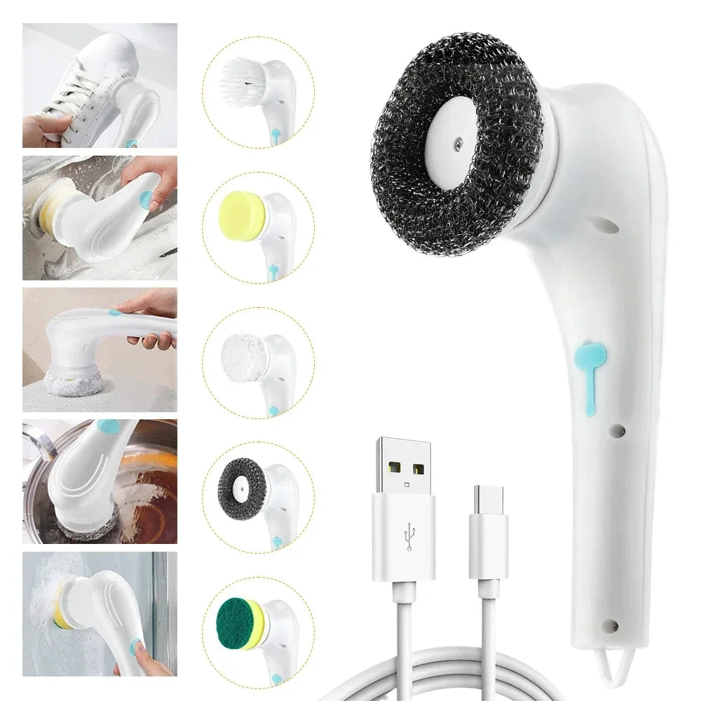 Wireless 5-in-1 Electric Cleaning Brush – USB Rechargeable Home Scrubber | Trendorio Shop