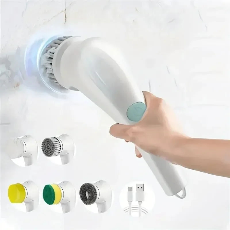Five-in-One Electric Cleaning Brush – Bathroom & Kitchen Scrubber | Trendorio Shop