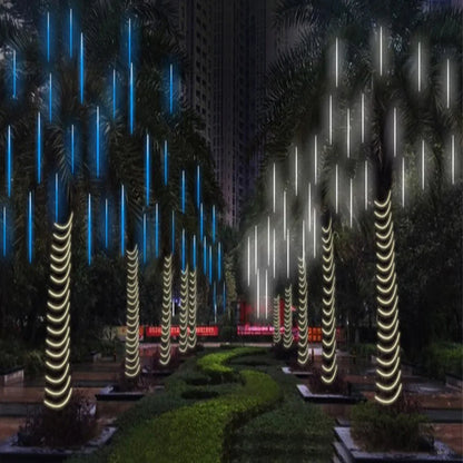 LED Meteor Shower Rain Lights – Waterproof Falling Raindrop String Lights for Christmas, Holidays & Outdoor Garden Decor