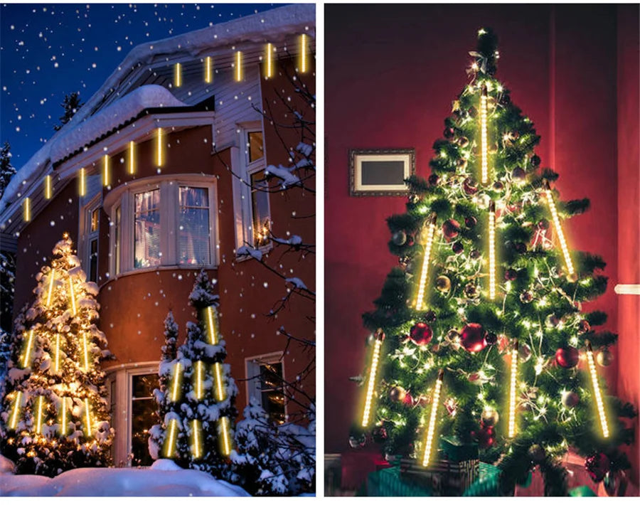 LED Icicle Curtain String Lights – 30/50cm Meteor Shower Style Lights for Christmas, Garden & Wedding Decor