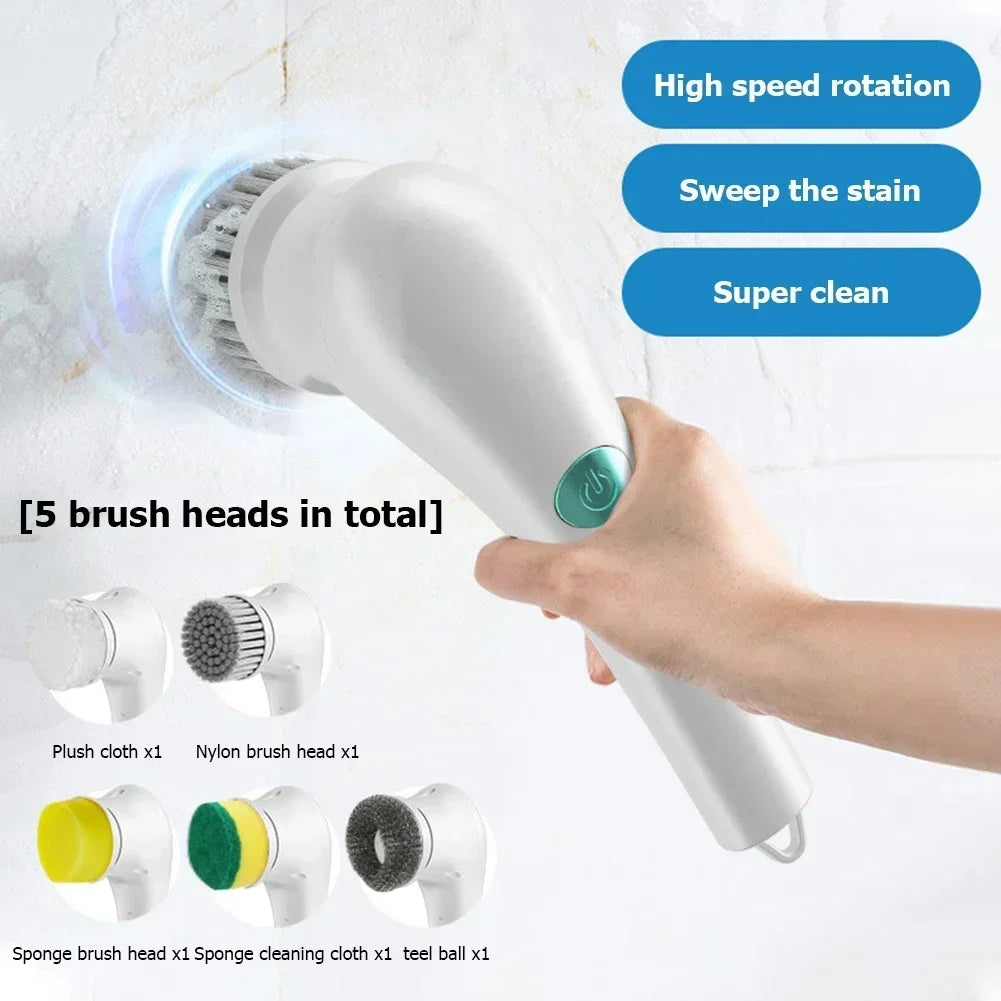 Wireless 5-in-1 Electric Cleaning Brush – USB Rechargeable Home Scrubber | Trendorio Shop