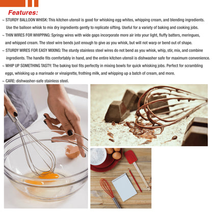 VIMACO® Balloon Whisk Stainless Steel 304 18/8 Wire Beater 8"10"12" Kitchen Cooking Tool  No-Stick for Egg